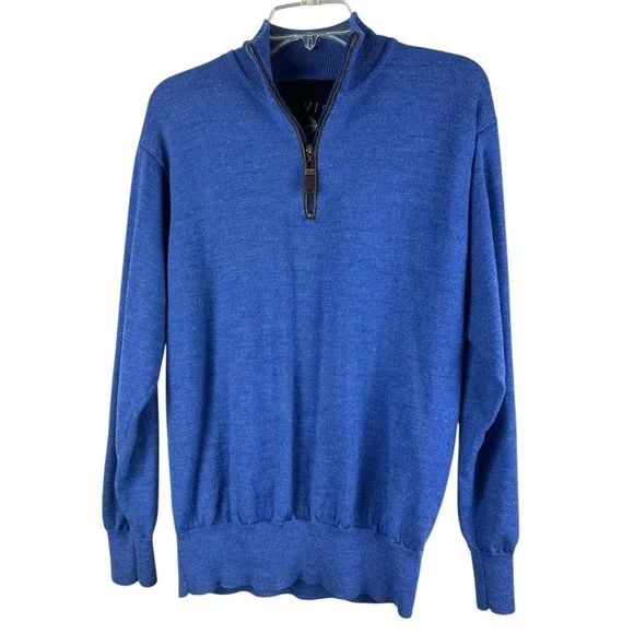 ORVIS Merino Wool Sweater 1/4 Zip Men's Top Leather Base Layer Outdoors Prep - Picture 3 of 11